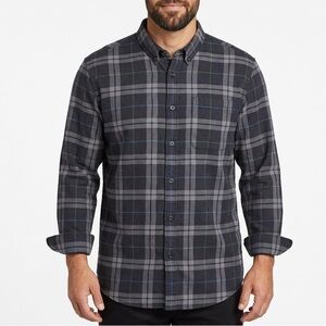 Eddie Bauer Men’s XL Slim Fit Plaid Button Down Shirt Gray Blue Cotton